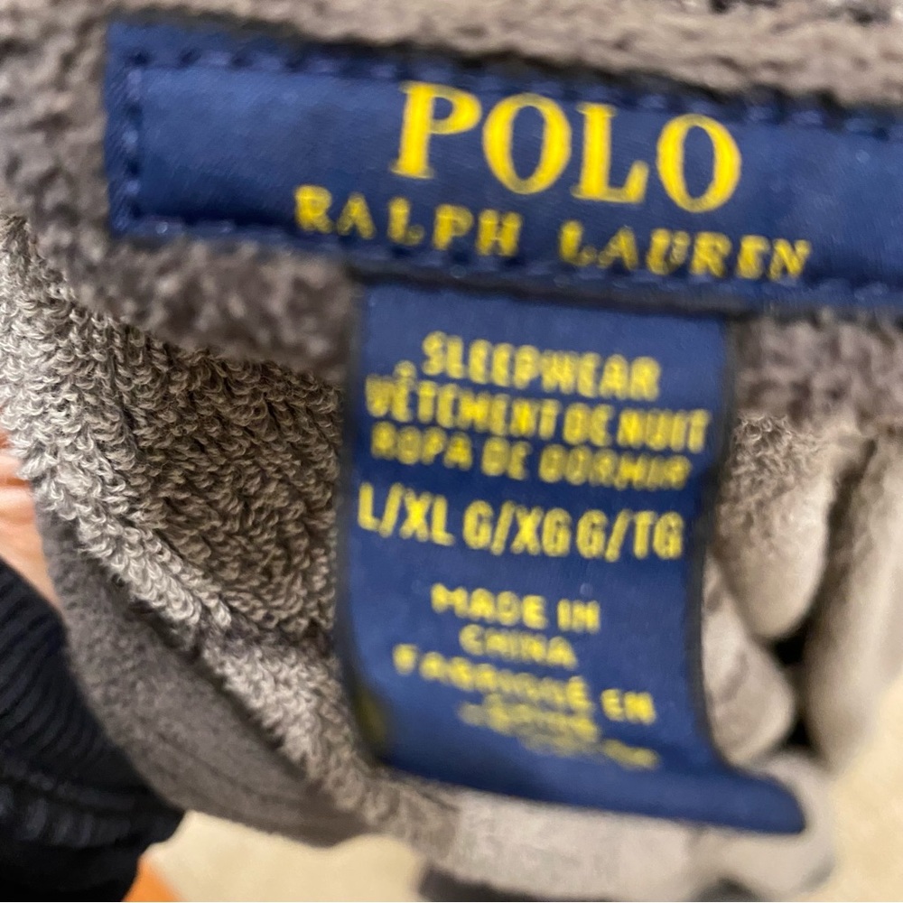 Polo Ralph Lauren Gray Terry Velour kimono style bathrobe EUC size L/XL - Picture 9 of 11